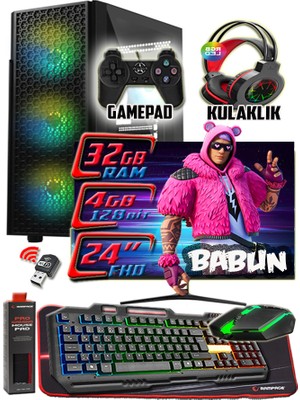 Warbox BABUN 24" i3 7100 32gb DDR4  Ram 256gb Ssd 250gb Hdd GT740 DDR5-4gb E.kartı Gaming Takım Bilgisayar