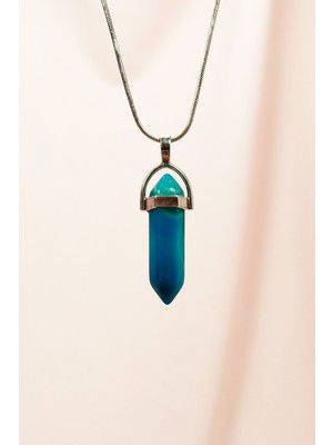 Ne Verelim Size Aquamarin Doğal Taşı Zincirli El Yapımı Tasarımlı Kolye Uç: 3,5 cm Zincir: 20 cm Kutulu