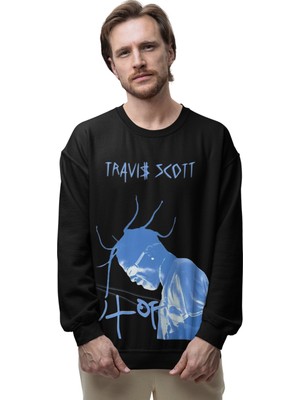 Fuddy Moda Unisex Oversize Utopia Travis Scott Baskılı Bisiklet Yaka Kapüşonsuz Sweatshirt