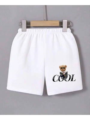 Kadın Beli Lastikli Baskılı Mini Şort - Beyaz