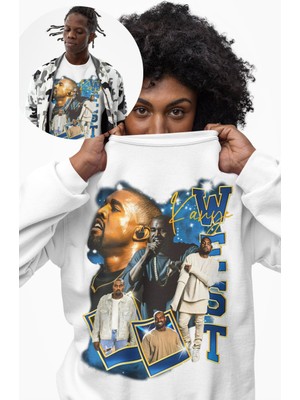 Fuddy Moda Unisex Oversize Resimli Kanye West Baskılı Bisiklet Yaka Kapüşonsuz Sweatshirt