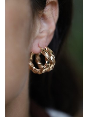 14 Ayar Altın Greg Desenli Burgu Halka Küpe KP34291