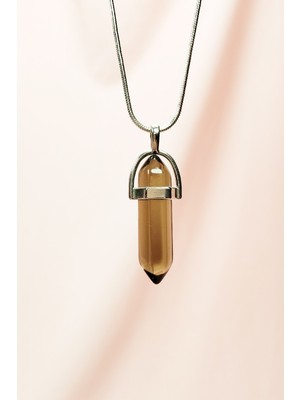 Ne Verelim Size Dumanlı Kuvars Doğal Taşı Zincirli El Yapımı Tasarımlı Kolye Uç: 3,5 cm Zincir: 20 cm Kutul