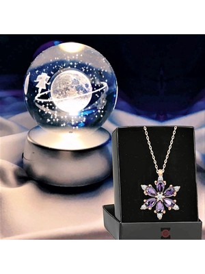 PremiumPort Renkli LED Işıklı Cam Satürn, Dolunay, Lotus, Kristal Top, Kız Küre, Kolye