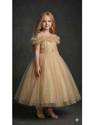 Ayyılmaz Ay Yılmaz Kız Çocuk Tarlatanlı Prenses Model Gelinlik Abiye Elbise Kolu Askılı