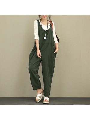 Barbora Keten Günlük Yazlık Kalın Askılı Salopet Kadın Tulum