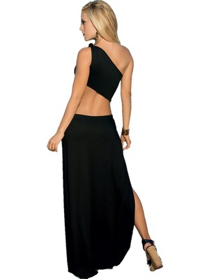 MTM My The Mall Giyim  B100916 Derin Yırbrfaçlı Uzun Elbise