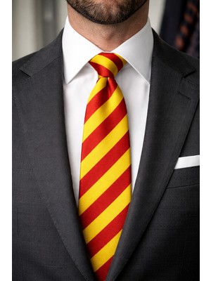 Herşey Nota Sarı Kırmızı Çizgili Taraftar Dokuma Erkek Kravat