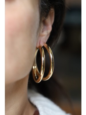 14 Ayar Altın Bombeli 4 cm Çaplı Halka Küpe KP27168