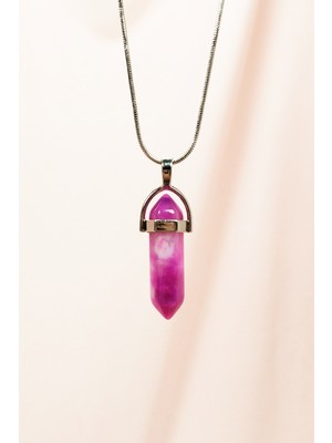 Ne Verelim Size Pembe Akit Doğal Taşı Zincirli El Yapımı Tasarımlı Kolye Uç: 3,5 cm Zincir: 20 cm Kutulu