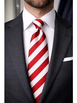 Herşey Nota Kırmızı Beyaz Çizgili Taraftar Dokuma Erkek Kravat