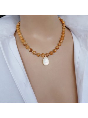 Sinem Şanlı Atelier Oduncu Jasper Sedef Damla Altın Kaplama Doğal Taş Kolye
