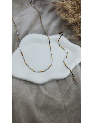 Stainless Steel Kare Küp Üçgen Model Zincir Kolye, Bileklik Set | 316L Çelik | 55CM & 22CM