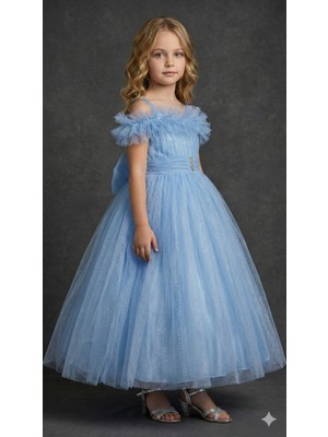 Ayyılmaz Ay Yılmaz Kız Çocuk Tarlatanlı Prenses Model Gelinlik Abiye Elbise Kolu Askılı