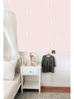 Golden DUVAR KAĞIDI - BORDÜR Kelebek Desen Soft Pembe Renkler Silinebilir Temizlenebilir 5.2m² Nonwoven Çocuk / Bebek Odası Duvar Kağıdı