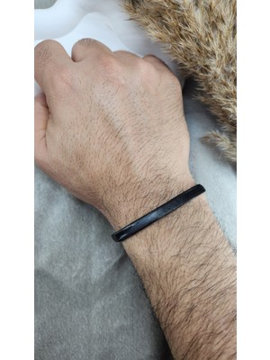 Stainless Steel Balık Sırtı Italyan Zincir Bileklik | 316L Çelik | Siyah | 21 cm