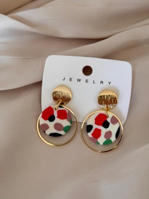 Miliva Renkli Polimer Kil Küpe | Gold Detaylı Sallantılı Renkli Küpe