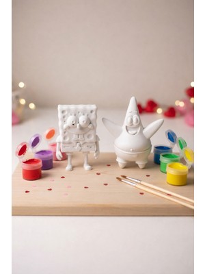 Printella Süngerbob & Patrick Boyama Seti – Sevgililere ve Çocuklara Özel, 6 Renk Akrilik Boya, 2 Fırça