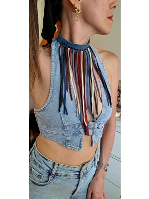 Mavi Püsküllü Choker