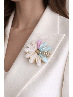 Modex Pastel Tonlarda Işıltılı Çiçek Broş (4cm)