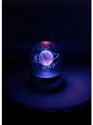 PremiumPort Renkli LED Işıklı Satürn, Kız Küre, Dolunay ve Kristal Top Yaratıcı Dekor