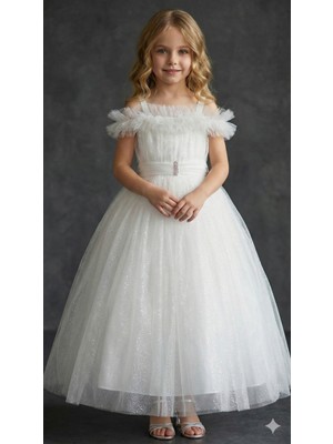 Ayyılmaz Ay Yılmaz Kız Çocuk Tarlatanlı Prenses Model Gelinlik Abiye Elbise Kolu Askılı