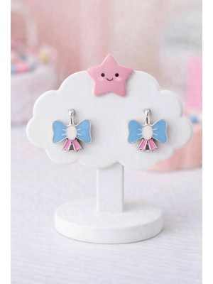 miraç gümüş takı atölyem 925 Ayar Gümüş Kurdele Detaylı Mineli Çocuk Küpesi (Klipsli)