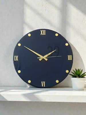 Dekoratif Epoksi Duvar Saati 40 cm – Sessiz Mekanizmal, Lacivert Altın Detaylı, Modern Ev Dekoru