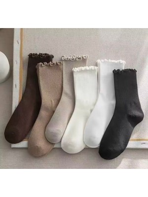 Çorap Kurdu 6 Renk Kadın Fırfırlı Tenis Çorap Set