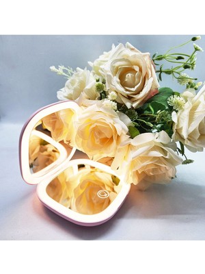 PremiumPort LED Işıklı Pembe Makyaj Aynası, Cep ve Çanta Boy, Yakınlaştırma Özellikli