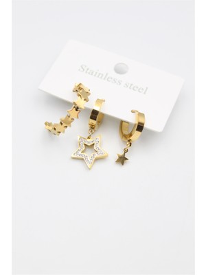 Ne Verelim Size 3'lü Yıldız Küpe - Altın