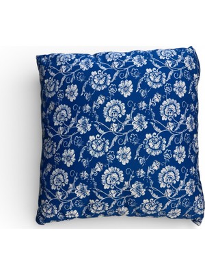 Parlayan Ürünler Parıltı Derneği - Mavi Çiçek Desenli Dekoratif Kırlent