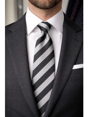 Herşey Nota Siyah Beyaz Çizgili Taraftar Dokuma Erkek Kravat