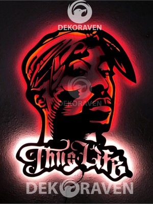 PremiumPort LED Işıklı Tupac Shakur Thug Life Tablo, Şık ve Modern Dekorasyon Parçası