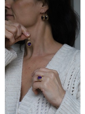 14 Ayar Altın Ametist Taş Görünümlü Set SET34635