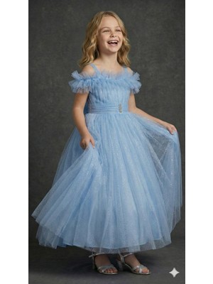 Ayyılmaz Ay Yılmaz Kız Çocuk Tarlatanlı Prenses Model Gelinlik Abiye Elbise Kolu Askılı