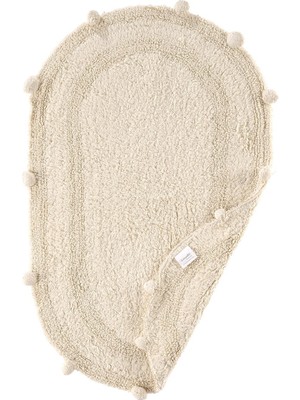 İrya Lampetie Bej Renkli Banyo Paspası Yumuşak Dokulu Zarif Pompon Detaylı 50X80