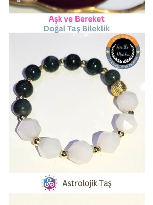 ASTRO STONES Aşk ve Bereket Doğal Taş Bilekliği  - Pembe Kuvars – Yosun Akik - Hematit