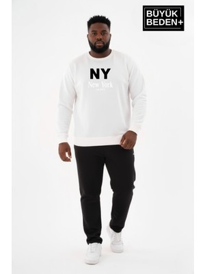 Superlife Erkek Büyük Beden Ny Newyork Baskılı Bisiklet Yaka Ince Sweatshirt SPR26BSW956-15
