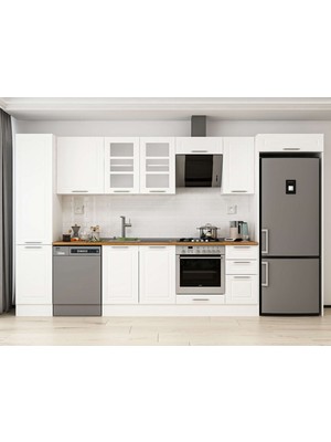 Alvinka 365X222 cm Klasik Mebran Mutfak Dolabı MBB-E80B45S40-3 Beyaz - Mdf