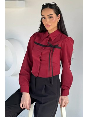 Gülseli Kadın Şeritli Fiyonk Detaylı Gömlek P-00020360