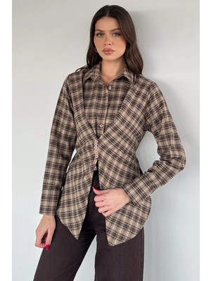 Gülseli Kadın Ekose Desenli Düğme Detaylı Gömlek P-00020356