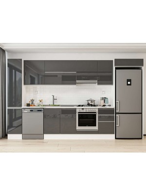 Alvinka 365X222 cm High Gloss Mutfak Dolabı MBB-E80B40S45-1 Antrasit - Mdf