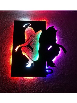 PremiumPort LED Işıklı Ahşap Tablo, 50X45CM, Şık ve Modern Dekorasyon Parçası