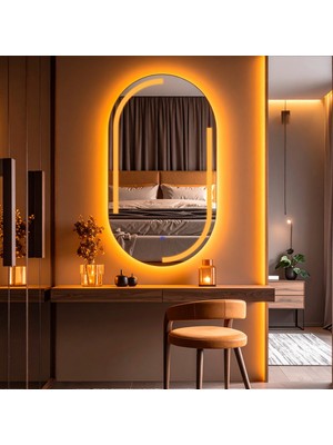 PremiumPort Lunare Amber Led'li Lazer Kumlamalı Dokunmatik Banyo Aynası