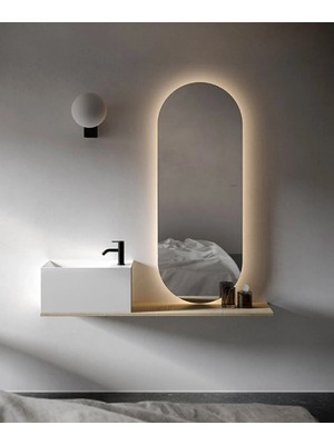 PremiumPort 100X60 cm Elips Şekilli Dekoratif Ledli Banyo ve Salon Aynası