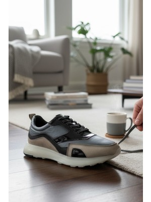 Enoch Erkek Casual Sneaker - Hakiki Deri Detaylı Hafif Taban Günlük Yürüyüş Ayakkabısı