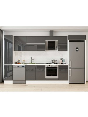 Alvinka 365X222 cm High Gloss Mutfak Dolabı MBB-E80B40S45-2 Antrasit - Suntalam