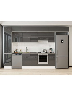 Alvinka 365X240 cm High Gloss Mutfak Dolabı MBB-E80B45S40-1 Antrasit - Suntalam