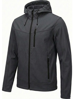Genius Store Erkek Mont Içi Polarlı Softshell Mont Su ve Rüzgar Geçirmez Kapüşonlu Spor Mont